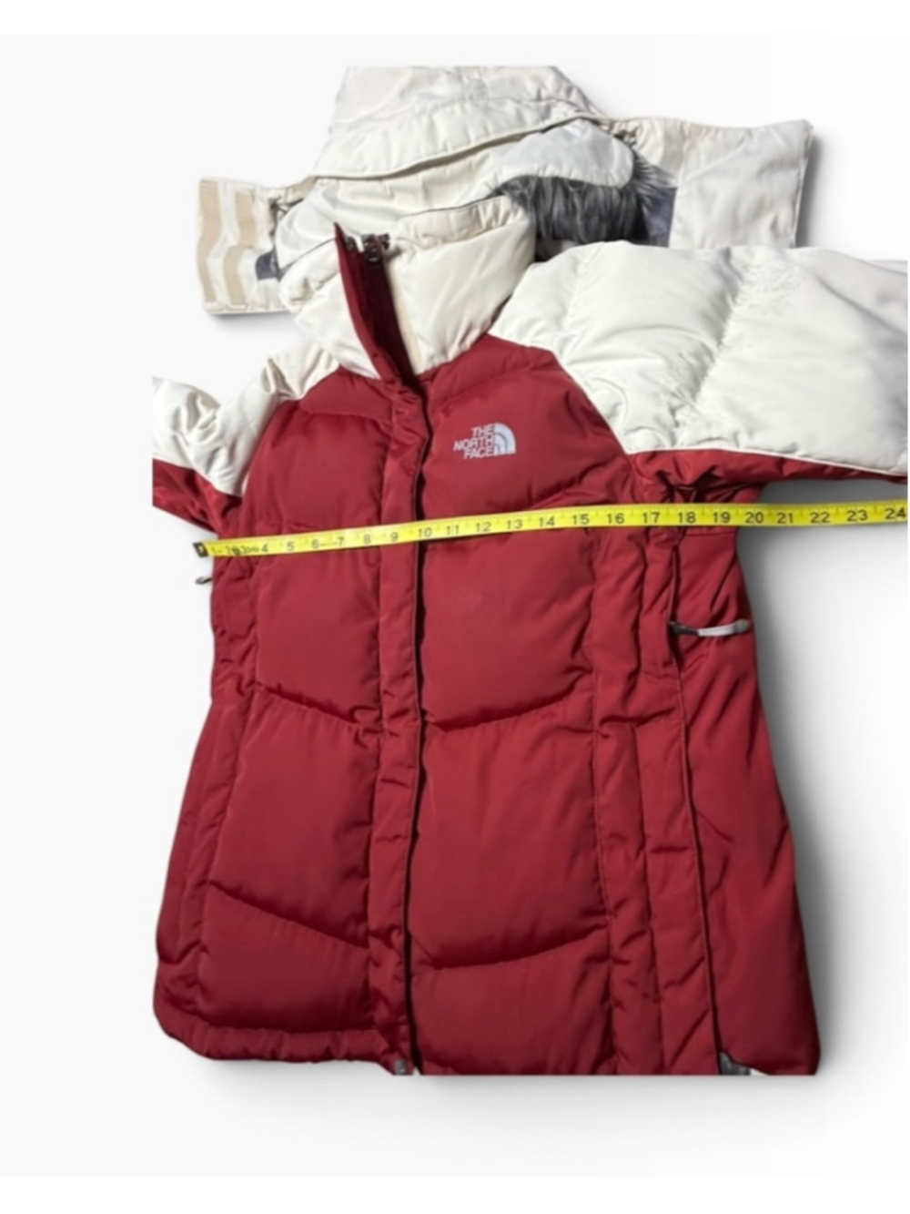 The North Face 600 Down Ski Jacket Fur Hood Burgundy White Vintage Puffer S - Picture 10 of 11